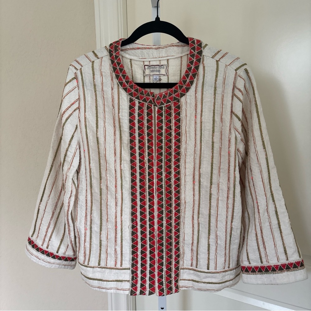 JOHNNY WAS Maya Cropped Embroidered Jacket Striped Size S